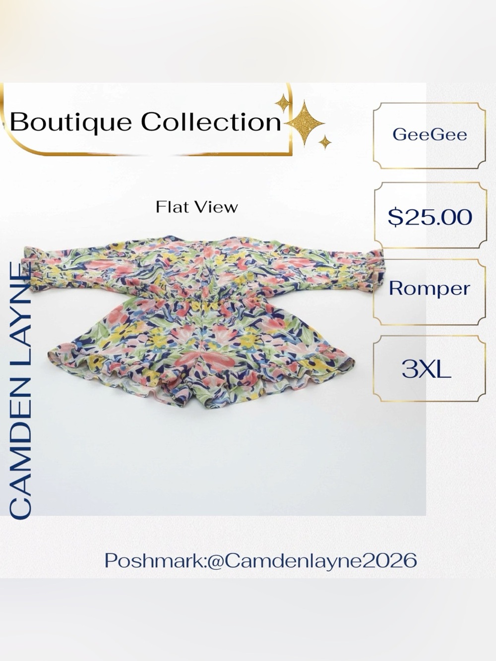 3XL Floral V-Neck Romper in Pastel Multi - Picture 6 of 13